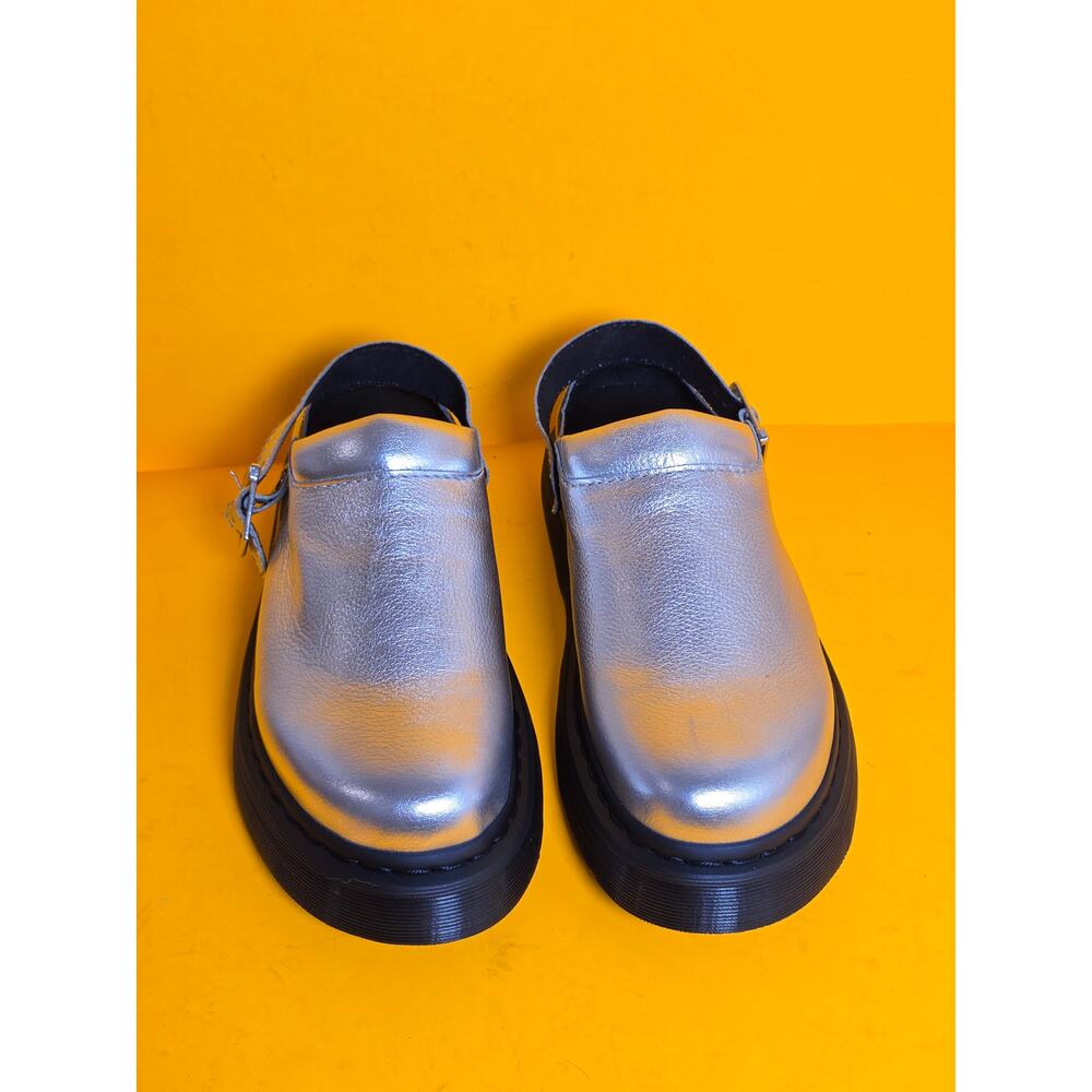 Dr Martens Laketen Silver Metallic Leather Slingback Platform Mules sz 11/12 New - Picture 8 of 16